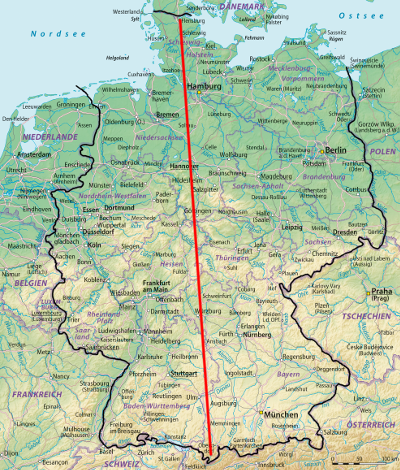 Deutschland-Tour "Flensburg - Oberstdorf" (Luftlinie)